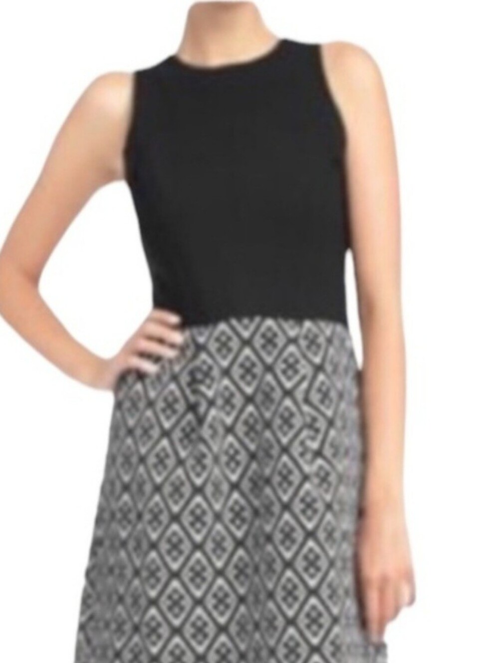 LUCKY BRAND Sleeveless Black and Gray Patterned Midi Dress